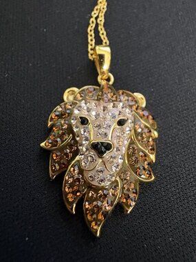 Lion Head Pendant and Chain Gold over 925--New